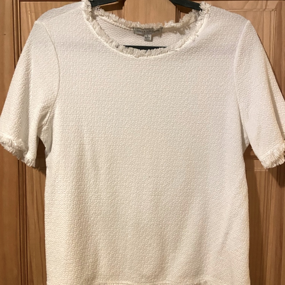White Shortsleeved Blouse with Fringe